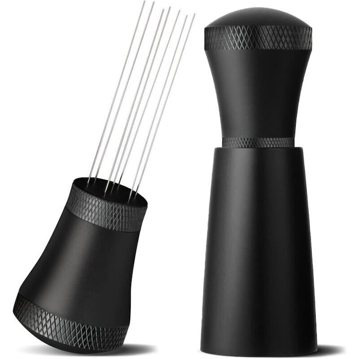 Tamper espresso aluminiu cu 7 ace 0.3mm si agitator  argintiu  set complet
