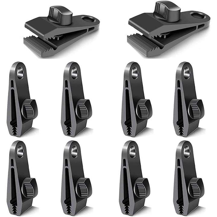 Set 10 Cleme cort  multifunctional  plastic  pentru ancorare prelata/cort  8 3x2 7cm  Negru