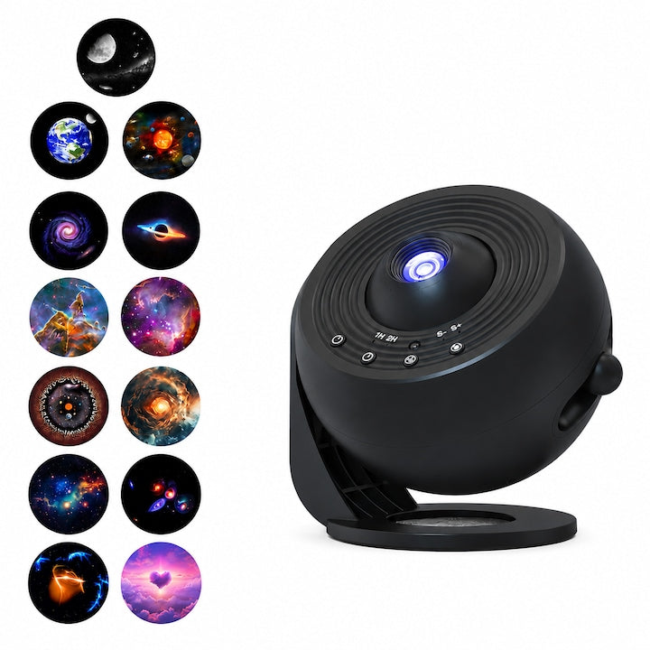Proiector Galaxy Pro cu Bluetooth si 13 Diapozitive 4K HD  Lampa de Noapte cu Proiectie Stele  Difuzor Integrat  15 Sunete White Noise  Rotire Silentioasa  Timer  Negru