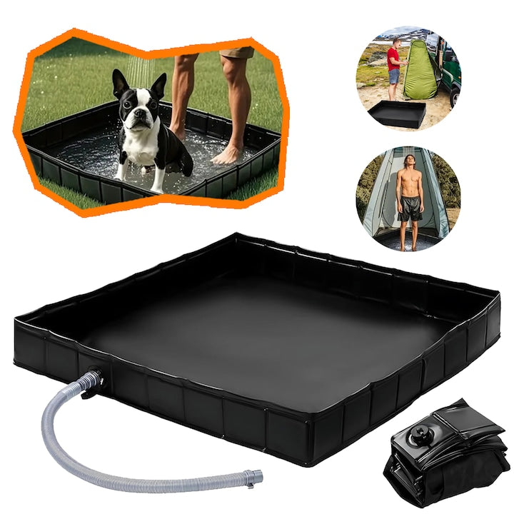 Foldable Shower Base Portable Shower Tray 104x104x13cm with Drain Pipe Shower Tray for Tent Awning Base for Indoor and Outdoor Camping Pet Shower Tray