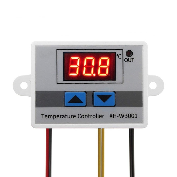 Regulator de temperatura cu termostat pentru incubator  XH-W3001  220VAC  10A  1500W  Iesire directa 220VAC  Alb