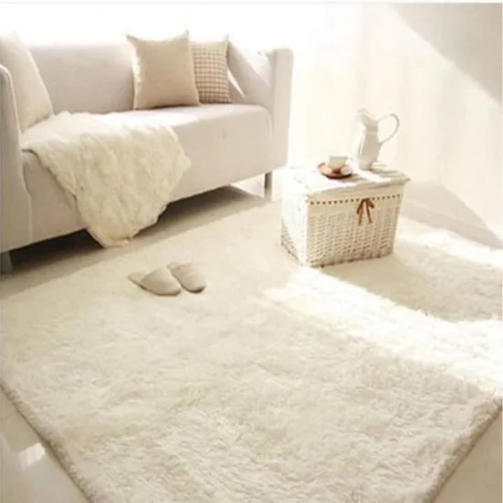 Covor de living shaggy alb  160x230cm  sintetic  moale  ecologic