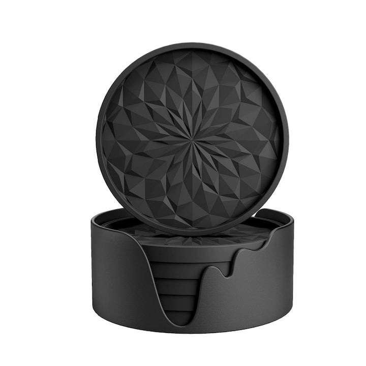 Set of 6 Silicone Coasters, Black, 10x10cm, Heat Resistant