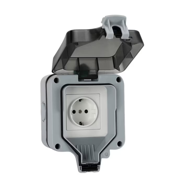 Priza exterior  Rezistenta la ploaie IP66  Material PC  staniu fosfor bronz  Potrivit pentru gradinarit  Gri