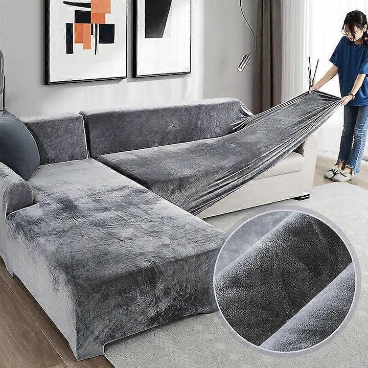Husa pentru canapea  gri deschis  195-230cm si 90-140cm  set de 2 piese