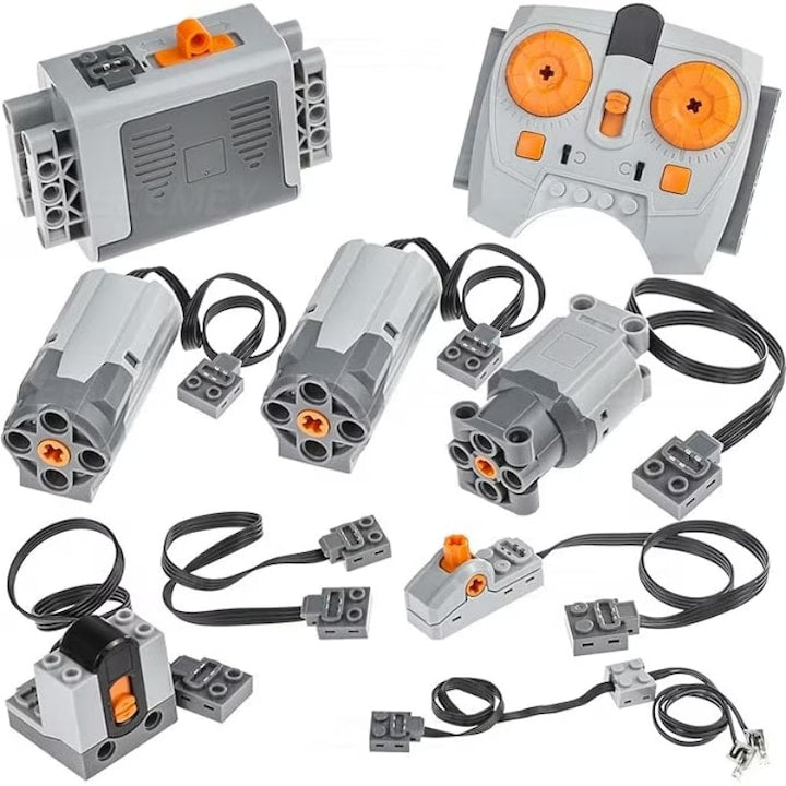 Set Motorizare Wireless 40 Piese  compatibil cu LEGO si alte blocuri de constructie， Motor  kit telecomanda  baterie  scule de asamblare  Leduri  cadou pentru copii si adulti  6 ani+ ， creativitate  joc interactiv，ABS，Galben/gri