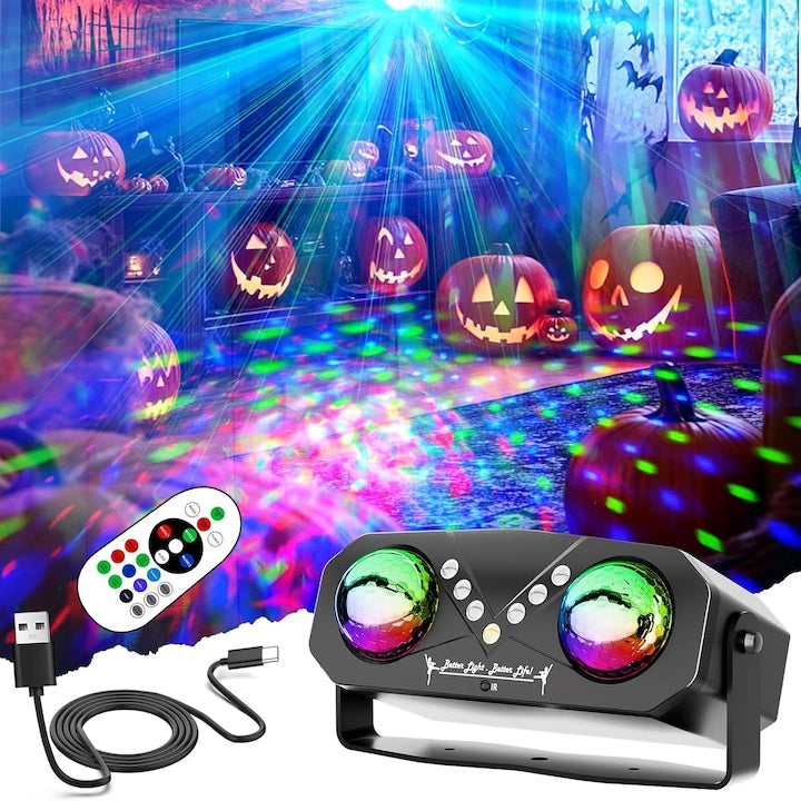 Disco Laser Lights Projector, 12W, Sound Control, Metal Casing, Strobe Party Lights, Disco Projector with Sound Control and Remote Control, LED Disco Lights for Parties with Coverage up to 55 m², Black