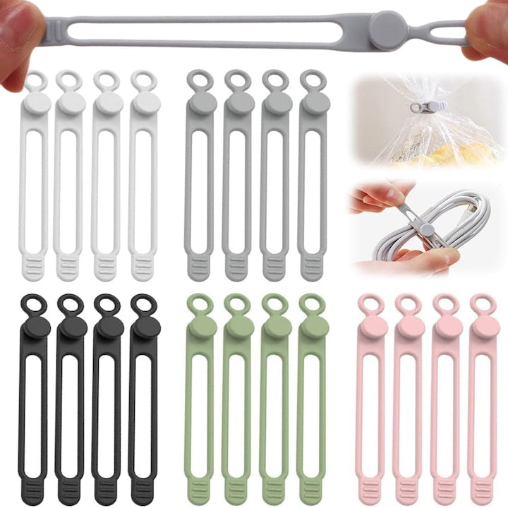 Set of 20 Silicone Cable Organizers, Multifunctional, Anti-Tangle, Reusable, Cable Management, Cable Ties, for Home, Office, and Kitchen
