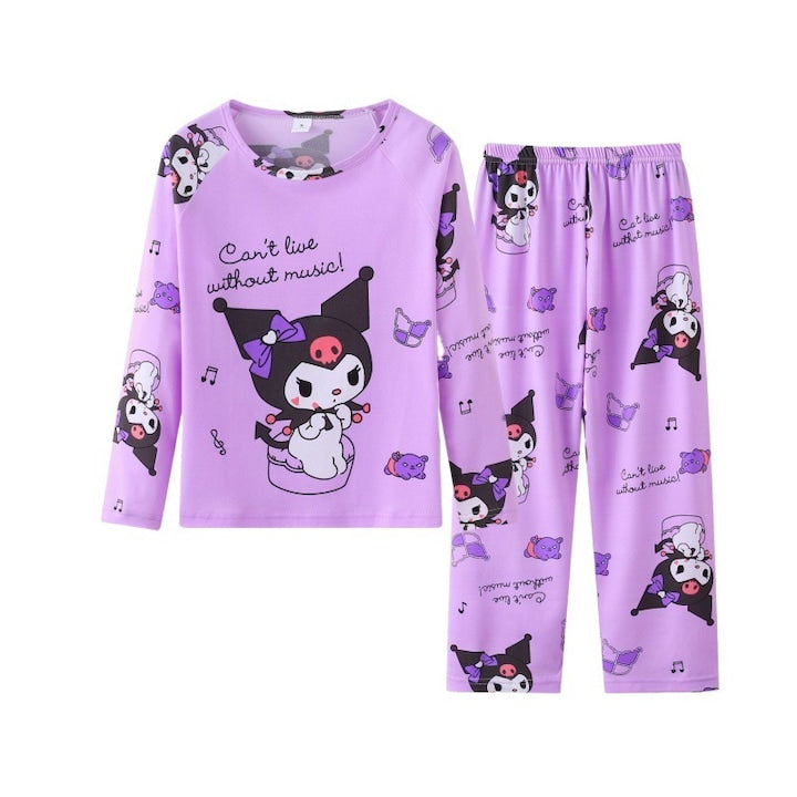OEM - Kuromi Cute Girls Long Sleeve Pajama Home Clothes Set Purple