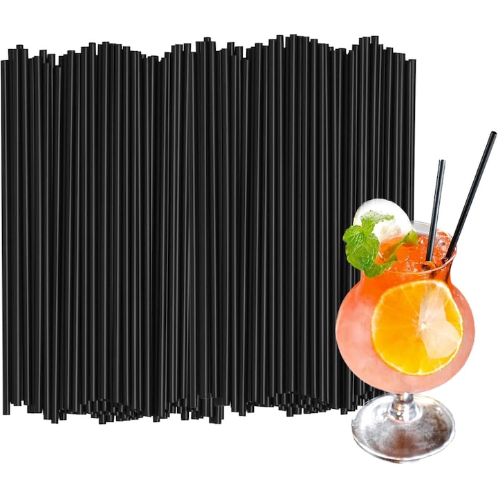 Set 100 bucati paie stirrer din plastic  ZZHUI ZZXUE 21x0.6cm  negru