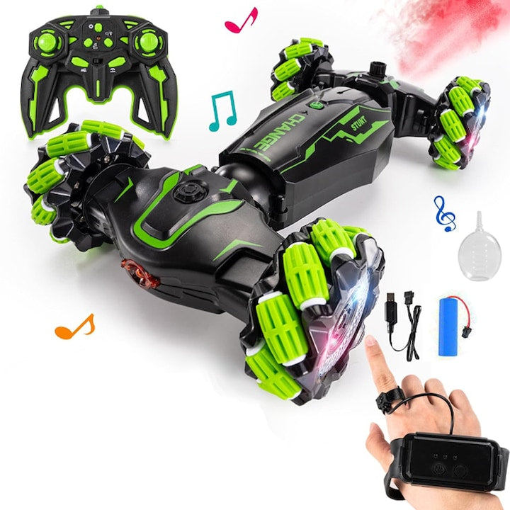 Duueyct Remote Control Stunt Car, RC Gesture Detection, 2.4GHz, 360° Rotation, Off-road Vehicle, Features Lights, Music and Spray Function, Boys and Girls, 6-12 years, Plastic, Black/Green