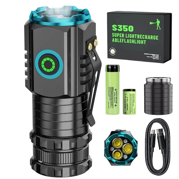 Lanterna mini  Juksun  Mini lanterna reincarcabila  compacte  impermeabile  5 moduri iluminare  IP55  pentru Pescuit  Vanatoare  Cort  Camping  Negru
