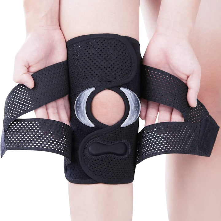 Professional technical-medical knee brace with lateral stabilizers, meniscus pad and gel patella pad, suitable for meniscus tears, knee pain, ACL and MCL injury recovery, unisex, Black, L