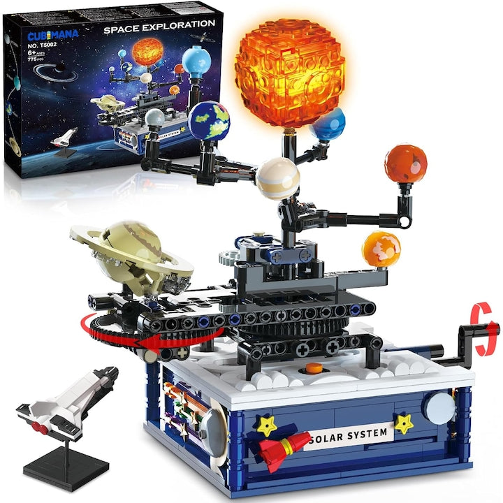 Solar Planetarium Construction Set, 775 pieces, ABS Material, Cosmic Research Construction Set, Rotating, with 8 planets and rocket stand, 234x219x185mm, for children aged 6-12, Multicolor
