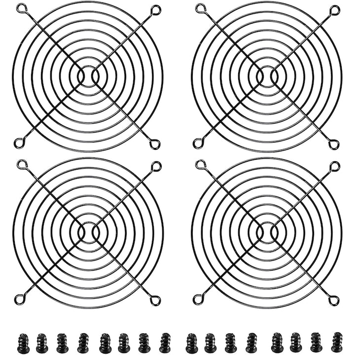 Set of 4 PC Fan Grills, Metal, Fan Protection, 120 x 120 mm, Black