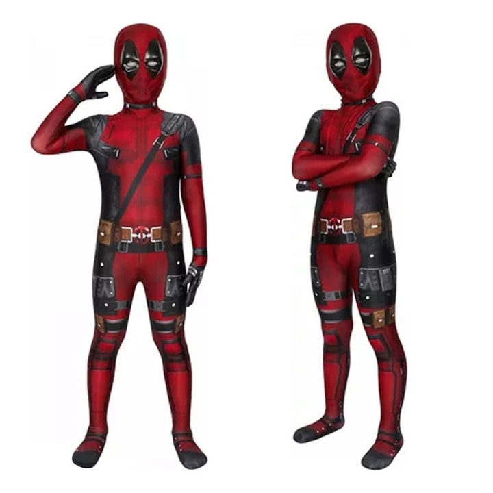 Deadpool Costume for Kids, Kids' Cosplay Role Play Set, Jumpsuit with Mask, Ideal for Halloween and Themed Parties, Sizes for Different Heights, 150 cm