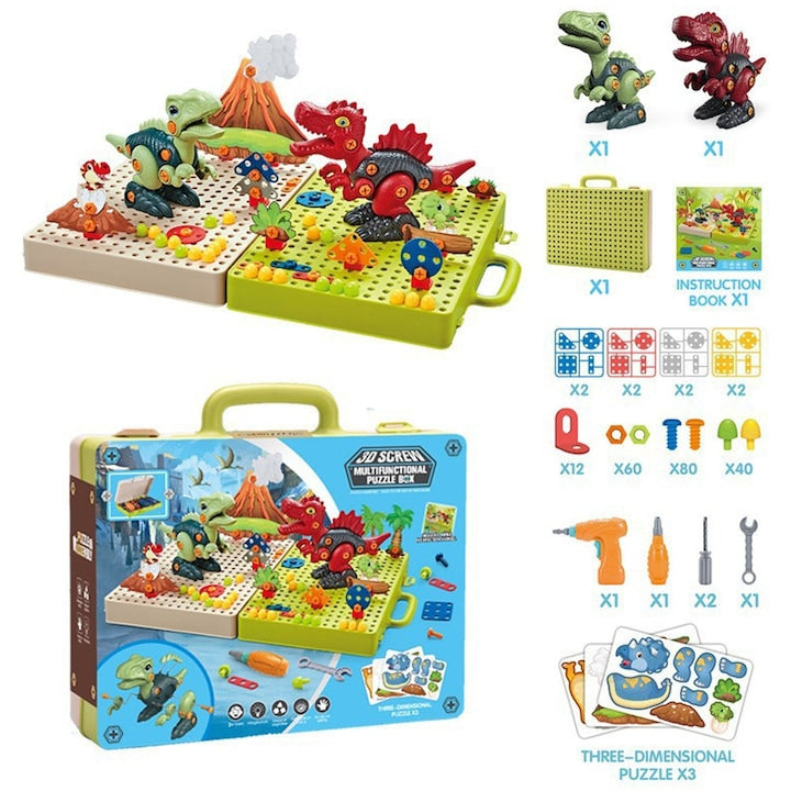 Jucarie educativa Montessori cu bormasina electrica  SINBINTA  Jucarie educativa si interactiva  Cu dinozauri  Materiale sigure si de inalta calitate  Imbunatatirea gandirii logice si rezolvarea problemelor  Pentru baieti si fete  Multicolor  3 ani+