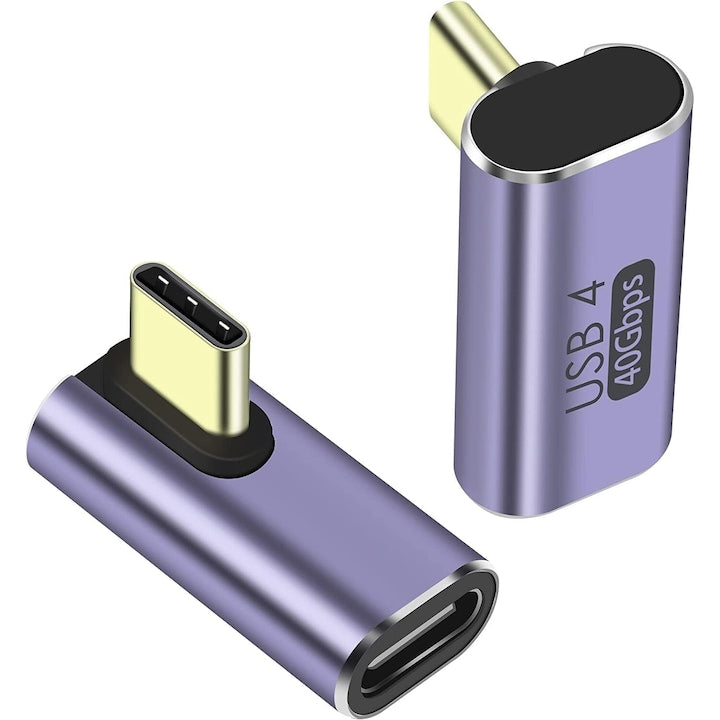 Set 2 adaptoare  L-Shape 90 degree  viteza de transfer de date de 40 gbps  USB catre Type C  Violet