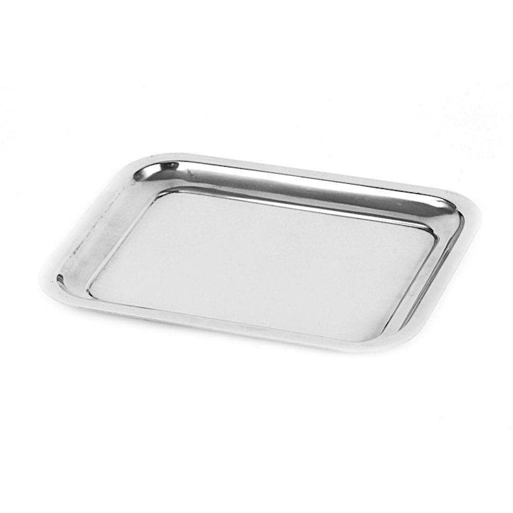 Tava De Servire  Orion  21.5x16.5x1.5 cm  Otel  Polished High Gloss  Margini Usor Ridicate  Universala Pentru Uz Casnic Si Gastronomic  Argintie