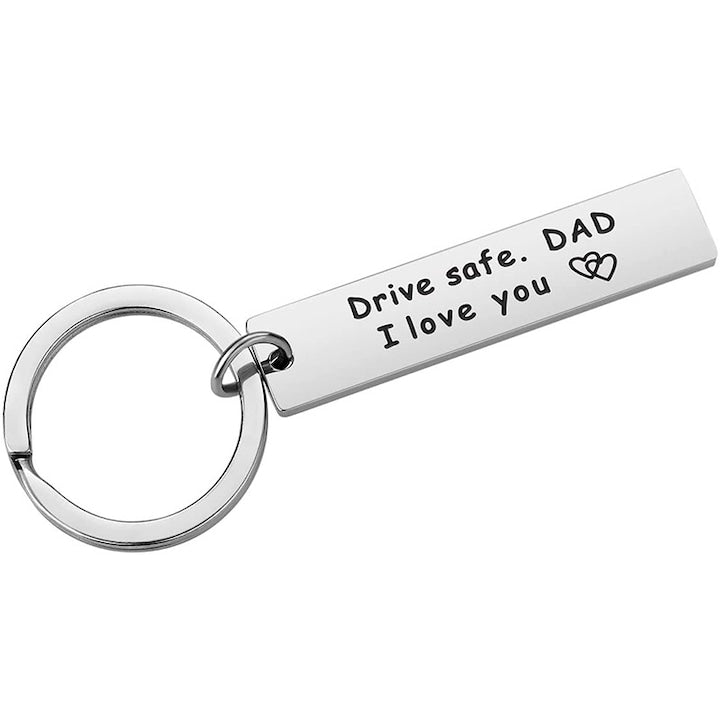 Set Cadou Pentru Tata  1 Brelocuri  Otel inoxidabil  cu Textul ”Drive Safe DAD I love You”  10X40MM  Argintiu