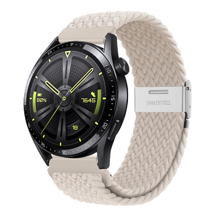 Curea ceas pentru Huawei Watch GT  GT2  GT3  Samsung Galaxy Watch 3  sau orice smartwatch cu latime curea 22 mm  ajustabila  nailon  impletita  Alb
