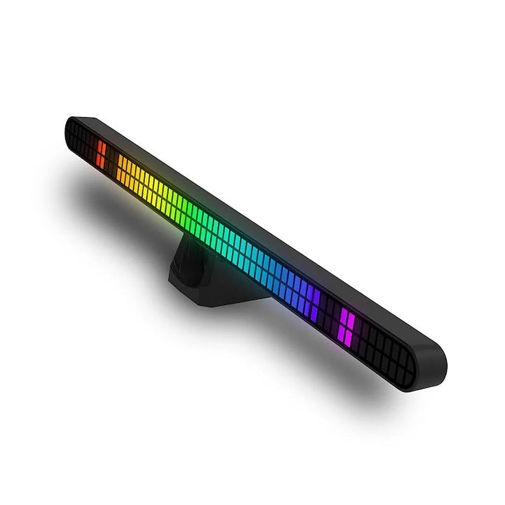 Bara LED RGB  WALALLA  30cm  64bit Dublu Rand  Moduri Multiple  Filtrare Automata Zgomot  Reincarcabil  Magnetic  Ritm Muzical  pentru Masina si Camera Gaming  Negru