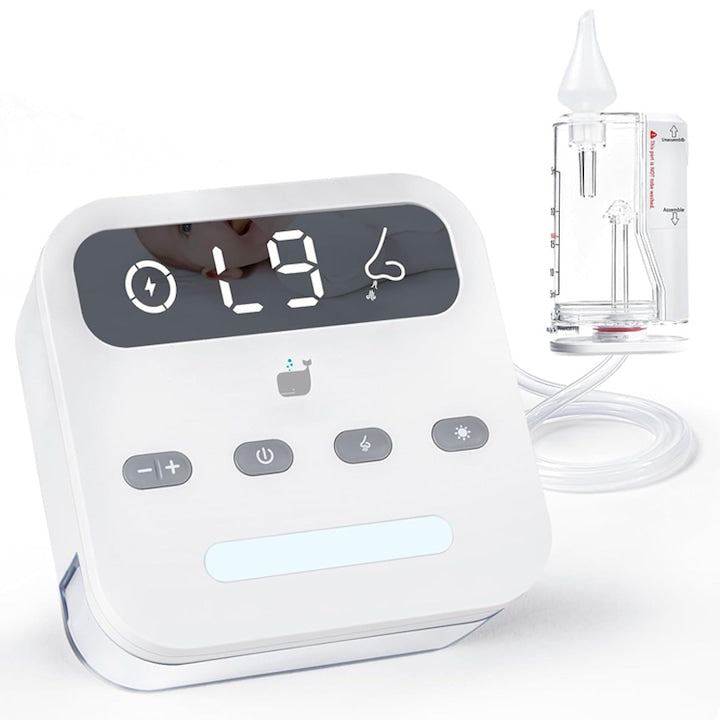 Aspirator Nazal Electric  Omelivon  9 Trepte de Aspiratie  1500 mAh  Rezervor Mare de Stocare Secretii  Silentios  Lumina de Veghe  Display LED  Alb