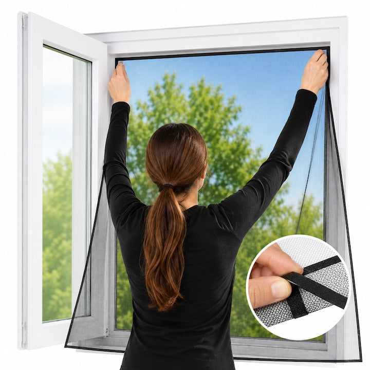 Insect and Mosquito Screen for Window with Self-Adhesive Velcro Tape, Cut-to-Size, 130 x 150 cm, Black