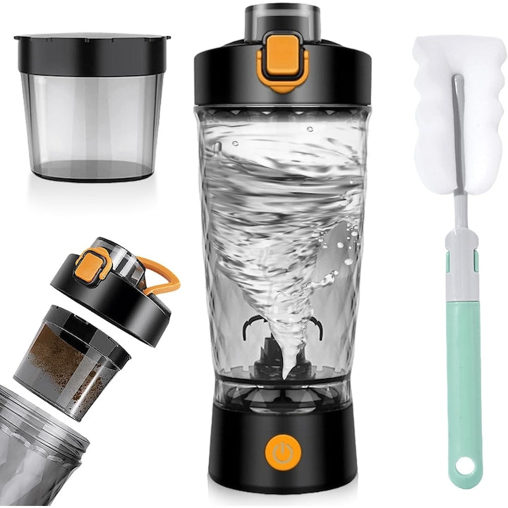 Portable Protein Shaker, Rechargeable USB Cup, 650ml, Black, with Supplement Storage