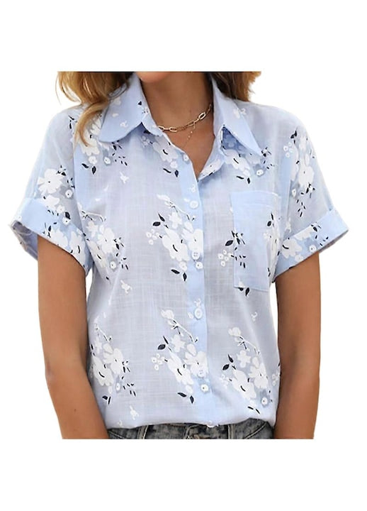 OEM - Camasa dama  imprimeu floral  bumbac  albastru  Albastru 12 rate cu 0% dobândă