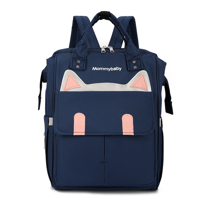 Rucsac pentru Mamici Multifunctional  Compartiment Termo + Scutece si Biberon  Prindere Carucior  Design Pisicuta Oxford Impermeabil  24 x 40 x 18 cm  Albastru Inchis