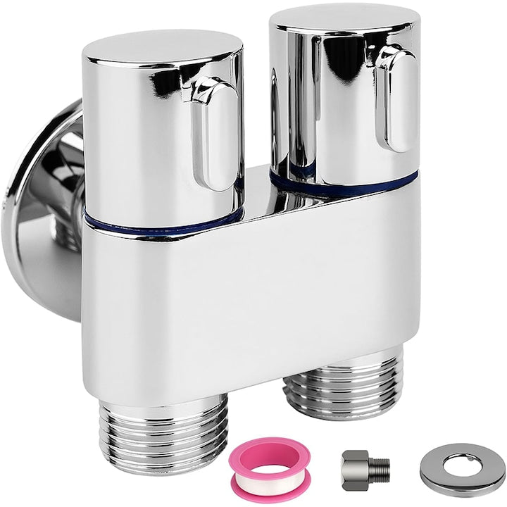 Baterie cada si dus  Rqiurpn  robinet de control dual 1-In-2-Out  adaptor T din alama  argintiu  usor de instalat
