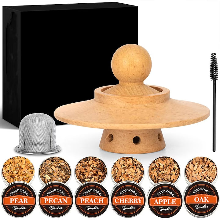 Set pentru afumat cocktailuri/whisky  6 arome Set pentru afumat whisky  afumator din lemn  condimente naturale  afumator manual din lemn  accesorii complete  mai multe culori