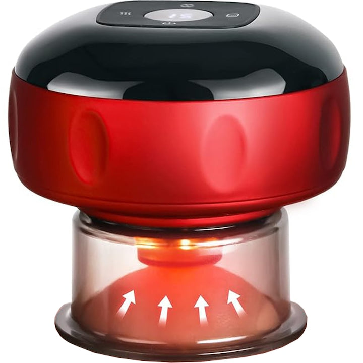 Aparat electric pentru masaj XGETOP®  reincarcabil prin USB  12 niveluri de incalzire  lumina rosie  tip ventuza  12 niveluri de presiune  masaj anticelulitic  detoxifiere  baterie de 1800 mAh