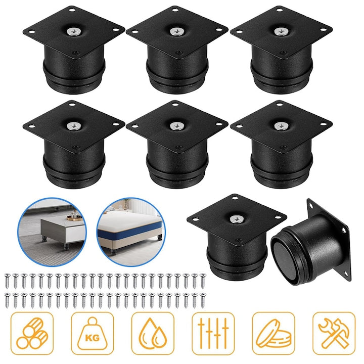 8-Pack Black Adjustable Furniture Legs, Stainless Steel Furniture Legs, Round Legs for Bed, TV Unit, Sofa, Bookshelf, Coffee Table and Nightstand, 5 cm - 6 cm, with Screws