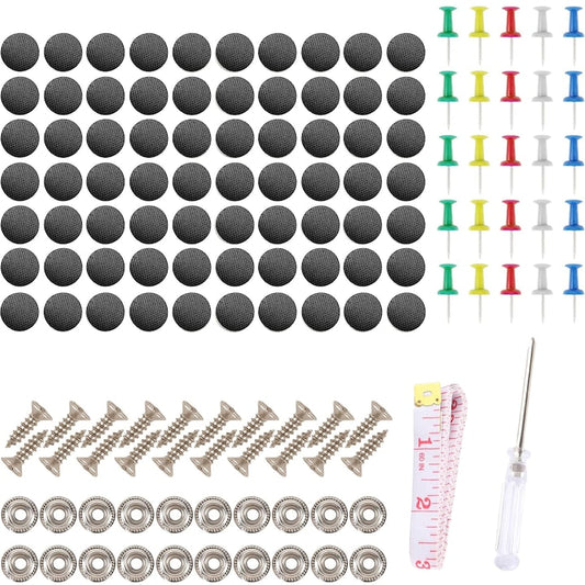Set 70 capse de reparare a acoperisului auto  Axroad Mall  Cu surubelnita  banda de masura  ace colorate  Rezistent la coroziune  Pentru decora partea superioara a interiorului masinii  Metal  Negru
