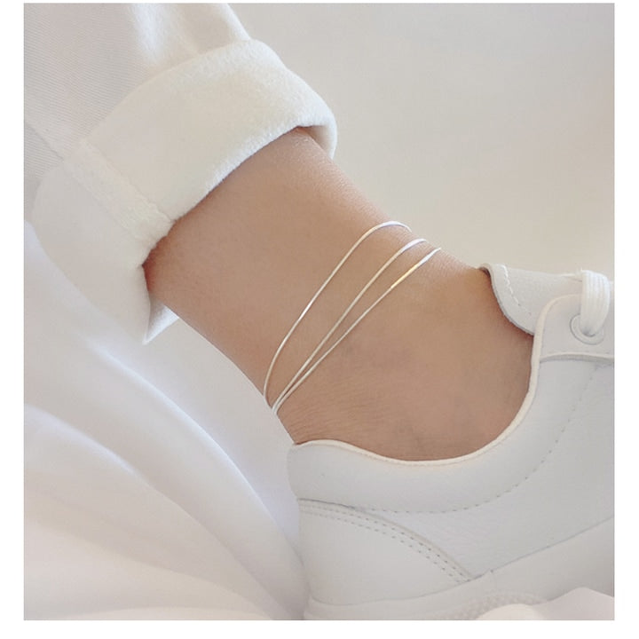 OEM - Bratara de glezna simpla cu trei straturi din argint 925  21+5.5cm – Design minimalist  elegant si versatil pentru orice ocazie