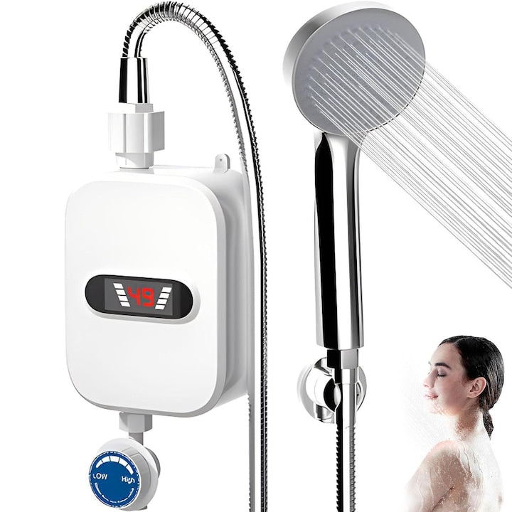 Incalzitor de Apa Instantaneu Piduules  3500W  220V  Cu Kit de Dus  12  5x6  5x20cm  Protectie Impotriva Scurgerilor  Etanse  Alb