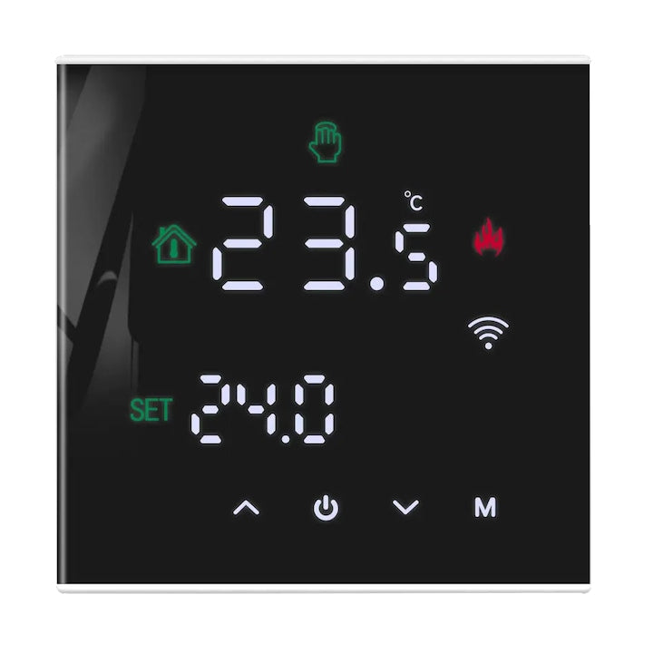 Termostat centrala wireless inteligent cu fir  controlat din aplicatie telefon pentru incalzirea termica pe gaz M3H  display capacitiv  Negru