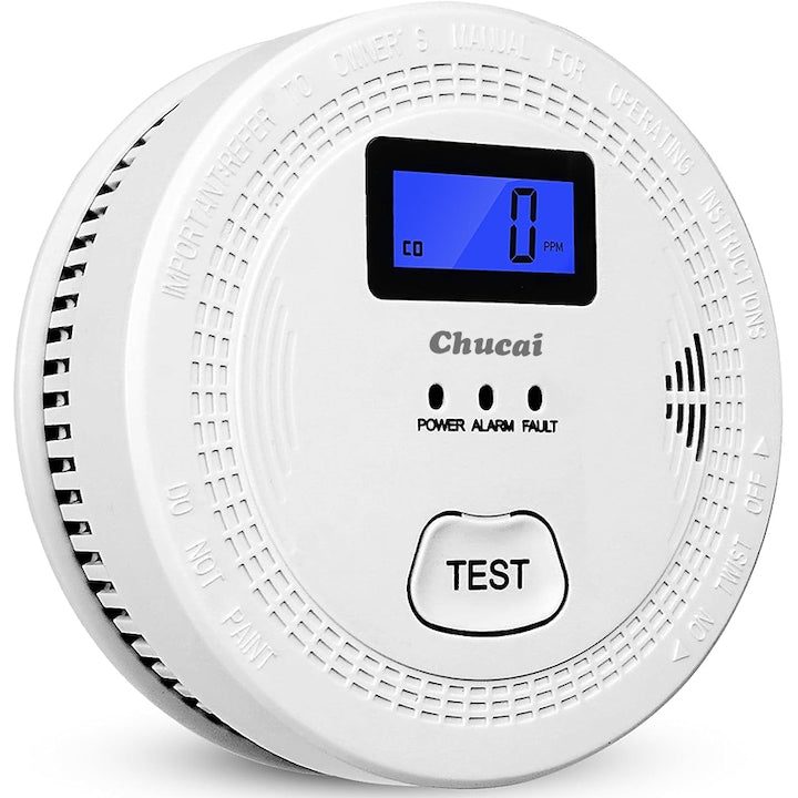Detector 2 in 1 Monoxid de carbon si Fum  Indicator stare led  Senzor dual electrochimic + fotoelectric  Display LCD pentru monitorizare a Concentratiei de Gaz in Timp real  Avertizare sonora  Alimentare baterii  Chucai  Alb