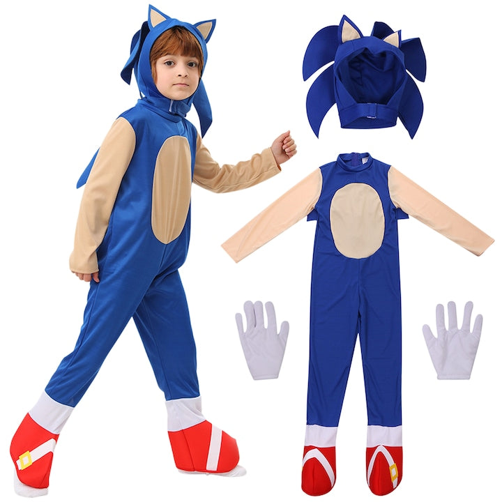Set Costum Sonic  Salopeta sonic  Joc de rol  Paste  Ziua Copilului  Carnaval  Craciun  Cosplay  Halloween  5-6 ani  Marimea S  Albastru/Alb