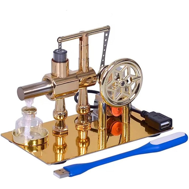 Kit model motor Stirling  WALALLA  generator cu bec LED  metal  pentru 10 ani+