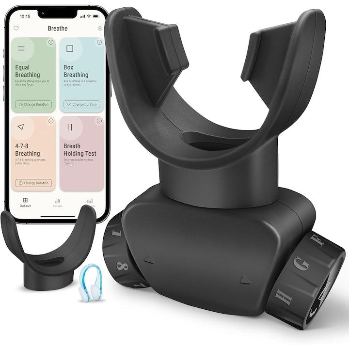 Dispozitiv de exercitii respiratorii  WALALLA  dispozitiv portabil pentru exercitii pulmonare cu rezistenta reglabila  dispozitiv de exercitii pulmonare din silicon cu rezistenta reglabila  portabil  pentru ingrijire zilnica si exercitii fizice  negru