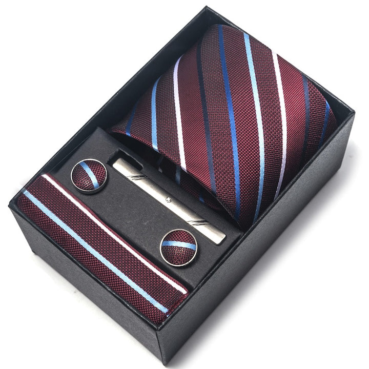 ZOUN - Set de cravate pentru barbati  cu cutie cadou  cravata  batista  butoni  agrafa de cravata  model in carouri  potrivit pentru afaceri  in mai multe culori