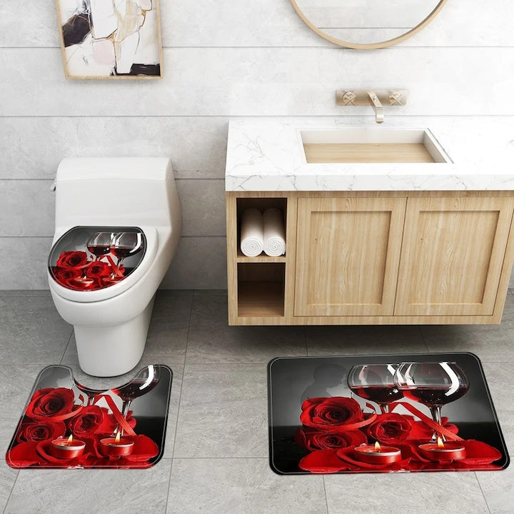 3-piece YANYXR Non-Slip Red Bath Mat Set 44x75x42x37cm