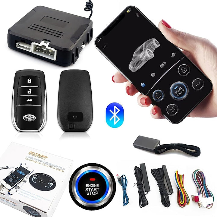 Kit Pornire/Oprire de la Distanta Auto  Rqiurpn  Sistem Antifurt de Pornire a Motorului cu o Singura Cheie de 12V  Fara Cheie  Buton Start  Control Prin Aplicatie Bluetooth Pentru Telefon Mobil  Necesita Instalare Profesionala  Negru