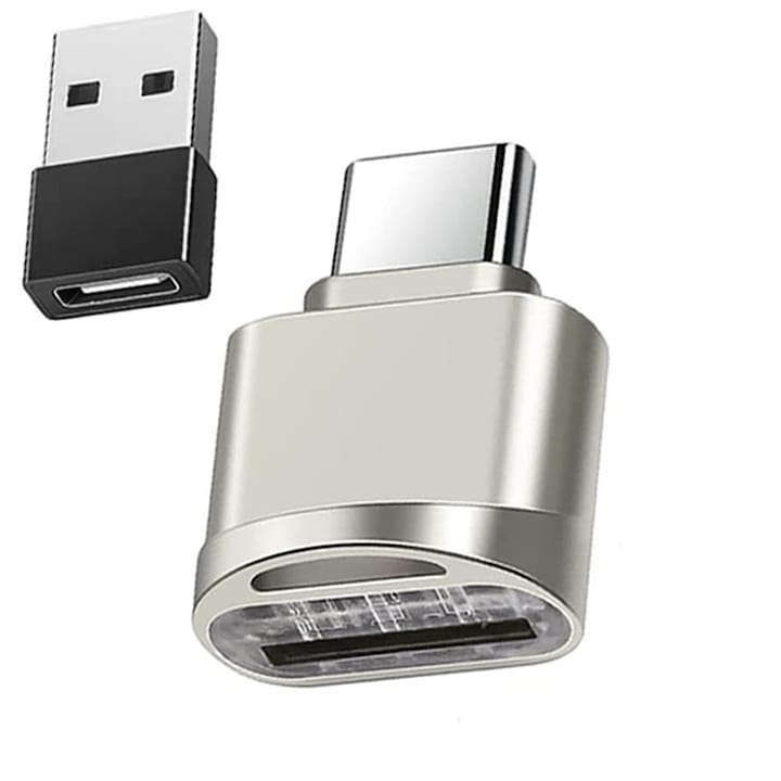 Set 2 Cititoare card microSD  PsAyl  USB 3.0  suport OTG  USB-C metalic argintiu  170 Mb/s  128G