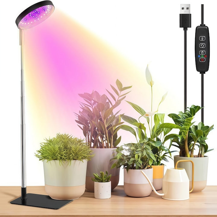 Plant Grow Light, Automatic Timer 3/9/12h for accelerated plant growth, adjustable light intensity, adjustable height, 3 light modes, USB powered, black
