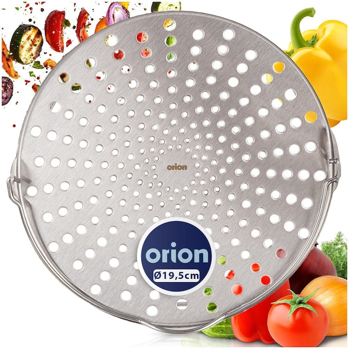 Sita Cu Picioruse Pentru Gatit La Abur  Orion  Model Cu Maner Pliabil De Extractie  19.5 cm Diametru Si 5 cm Inaltime  Argintiu  Otel Inoxidabil Premium  Cos Perforat Universal Compatibil Cu Diverse Oale  Ideal Pentru Preparat Legume Carne Si Peste