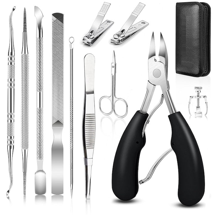 Set pentru manichiura picioarelor  ZOUN  11-in-1  din otel inoxidabil  usor de utilizat  taiere completa  potrivit pentru unghiile groase si unghiile incarnate  design ergonomic  argintiu